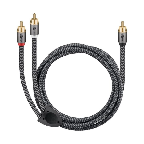 Kabel GOOBAY 65300, RCA (M) na 2x RCA (M), Gold plated, pleteni, 2m, crni, polybag Kabel GOOBAY 65300, RCA (M) na 2x RCA (M), Gold plated, pleteni, 2m, crni, polybag