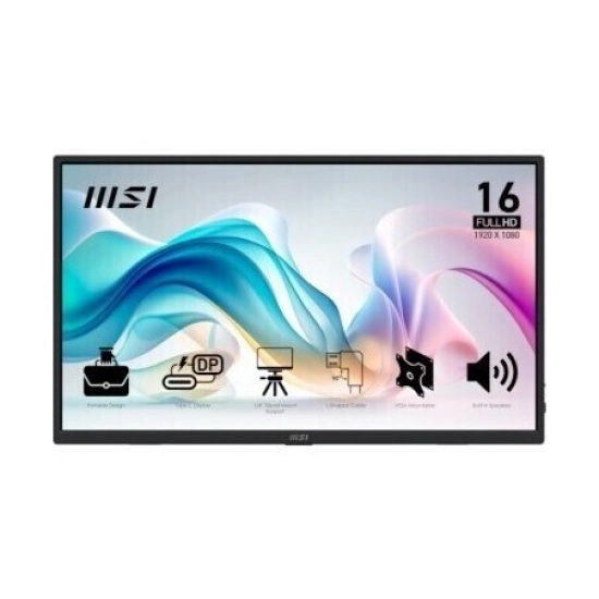 Monitor 15.6incha MSI PRO MP165 E6, MONMSI00067, FHD, IPS 4ms 250cd/m2, 1000:1, 2x USB C, crni