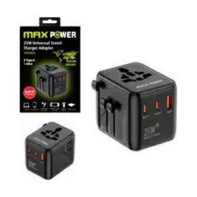 Putni adapter MAXPOWER 1005DCR Gan, 2X PD Type C+1X USB A, 25W, crni Putni adapter MAXPOWER 1005DCR Gan, 2X PD Type C+1X USB A, 25W, crni