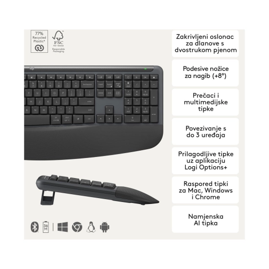 Tipkovnica + Miš LOGITECH MK880, bežični, Bluetooth, USB C, HR Layout, RGB, crno Tipkovnica + Miš LOGITECH MK880, bežični, Bluetooth, USB C, HR Layout, RGB, crno