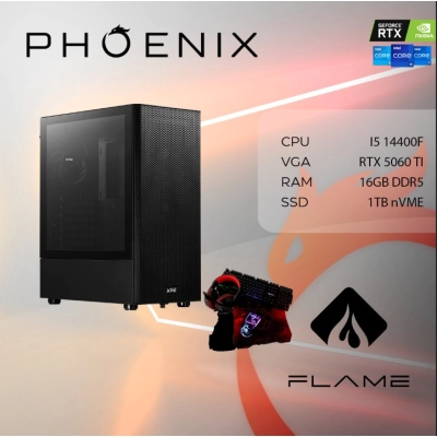 Računalo gaming PHOENIX FLAME X-548, Intel i5 14400F, 16GB, 1TB SSD, Intel Core, NoOS, tipkovnica, miš, podloga Računalo gaming PHOENIX FLAME X-548, Intel i5 14400F, 16GB, 1TB SSD, Intel Core, NoOS, tipkovnica, miš, podloga