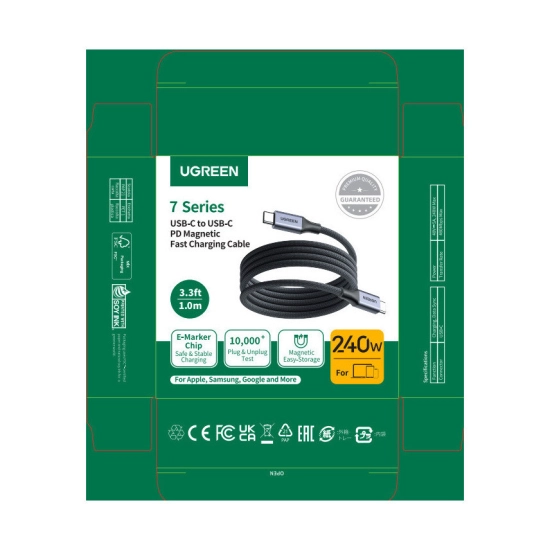 Kabel UGREEN L537, USB C (M) na USB C (M), magnetni, pleteni, 1m, crni Kabel UGREEN L537, USB C (M) na USB C (M), magnetni, pleteni, 1m, crni