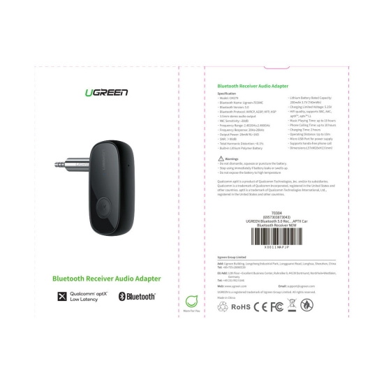 Bežični audio reciever UGREEN CM279, Bluetooth 5.1, crni