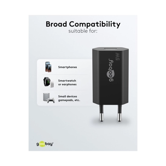 Kućni punjač GOOBAY, 5W, USB A, crni