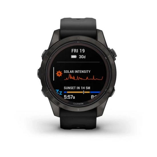OŠTEĆENA AMBALAŽA - Pametni sportski sat GARMIN Fenix 7S PRO Sapphire Solar, GPS, multisport, Carbon Gray , DLC Tit, crni remen 010-02776-11 