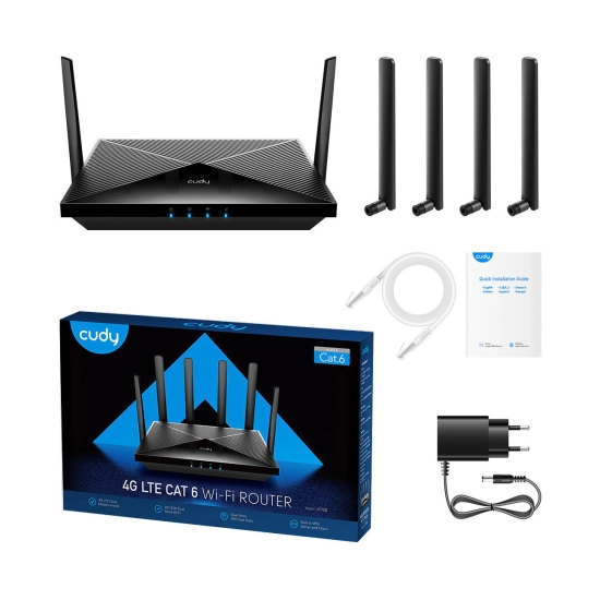 Router CUDY LT700, AC1200, Nano SIM, 4G LTE, WiFi 5, 4-portni, RJ45, crni