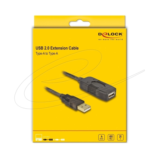 Kabel DELOCK, USB A 2.0 (M) na USB A 2.0 (Ž), produžni, 20m, crni, kutija Kabel DELOCK, USB A 2.0 (M) na USB A 2.0 (Ž), produžni, 20m, crni, kutija