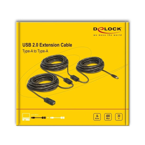 Kabel DELOCK, USB A 2.0 (M) na USB A 2.0 (Ž), produžni, 30m, crni, kutija Kabel DELOCK, USB A 2.0 (M) na USB A 2.0 (Ž), produžni, 30m, crni, kutija