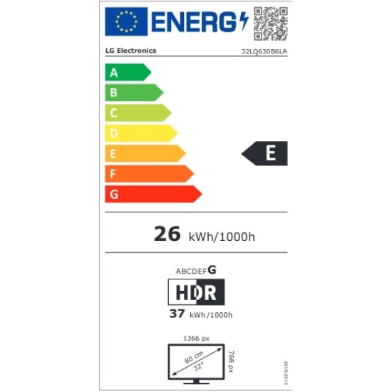 Televizor LED 32incha LG 32LQ630B6LA, Smart TV, HD, DVB-C/T2/S2, HDMI, Wi-Fi, USB, energetski razred E