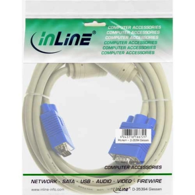 Kabel INLINE, VGA DB15 (M) na DB15 (M), Ferit, 5m   - Video kabeli