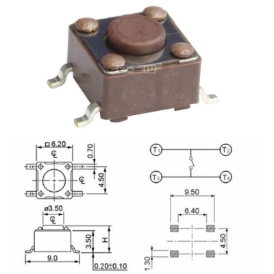 Taster za pločicu, SMD 6x6x4 mm, Diptronics DTSM61N - Diptronics Taster za pločicu, SMD 6x6x4 mm, Diptronics DTSM61N - Diptronics