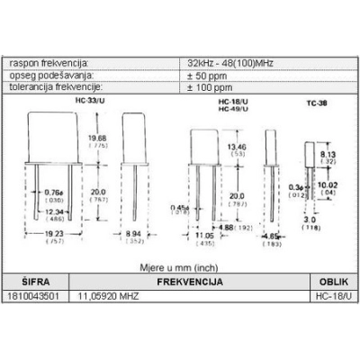 QUARTZ 11,05920 MHZ HC 49 U   - Quartz i oscilatori