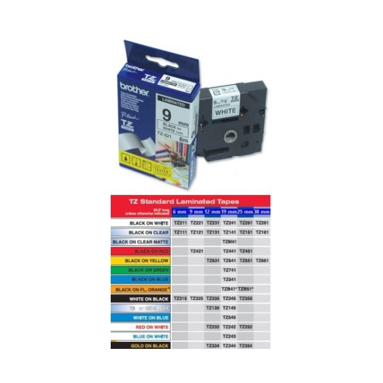 Traka BROTHER za P-touch, TZE221, 9mm, bijela/crna