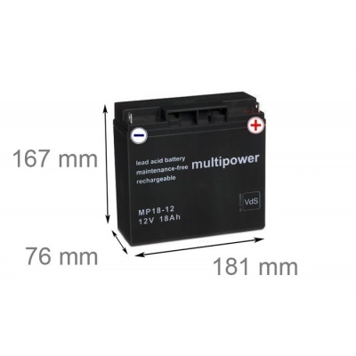 Baterija akumulatorska MULTIPOWER MP18-12, 12V, 18Ah, 181x76x167 mm   - ELEKTRONIKA