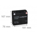 Baterija akumulatorska MULTIPOWER MP18-12, 12V, 18Ah, 181x76x167 mm