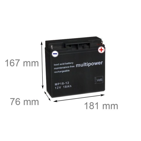 Baterija akumulatorska MULTIPOWER MP18-12 12V 18Ah M5 181x76x167 mm