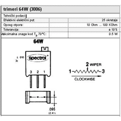 TRIMER 64 W 100 KR - Trimeri i potenciometri TRIMER 64 W 100 KR - Trimeri i potenciometri
