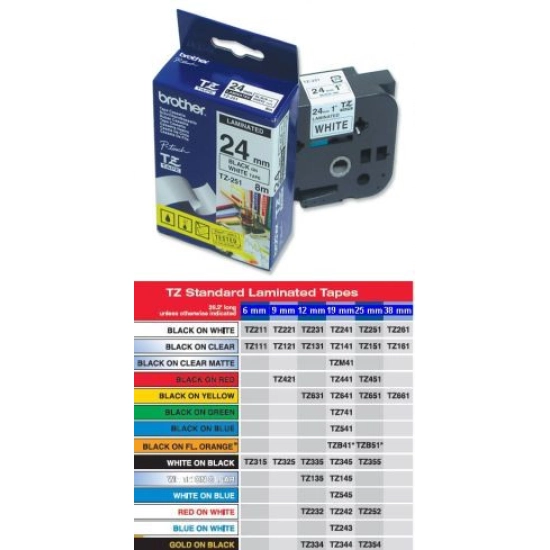 Traka BROTHER za P-touch, TZE251, 24mm, bijela/crna