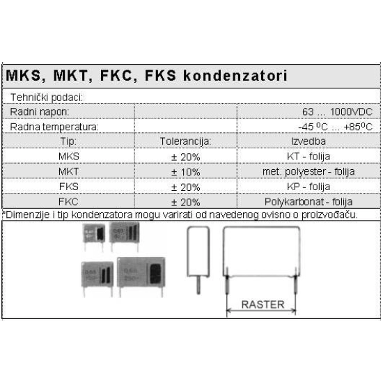 kondenzator poliester 2,2 NF 630 V  10 MM