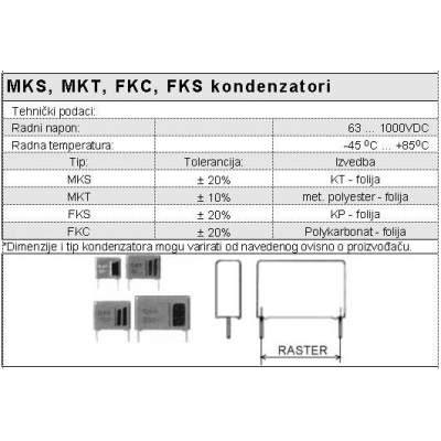 kondenzator poliester 0,47 UF 63V P. 5MM   - Kondenzatori