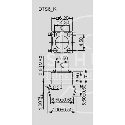 Taster za pločicu 6x6x7 mm, Diptronics DTS63K - Diptronics Taster za pločicu 6x6x7 mm, Diptronics DTS63K - Diptronics