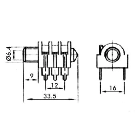 Konektor 6.35mm TRS (Ž) za pločicu