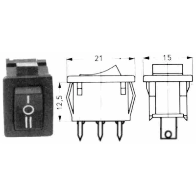 Prekidač VAGA I-0-II  6A  MANJI  21x15 mm    - Tipa