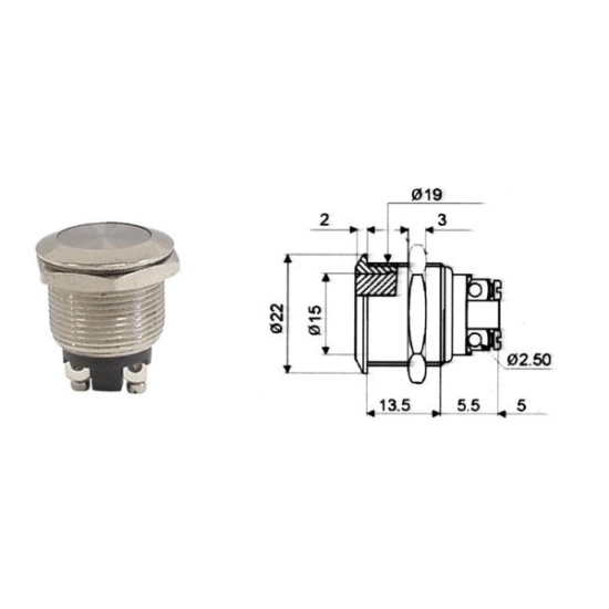 Taster anti vandal ,metalni 22 mm, ravni Taster anti vandal ,metalni 22 mm, ravni