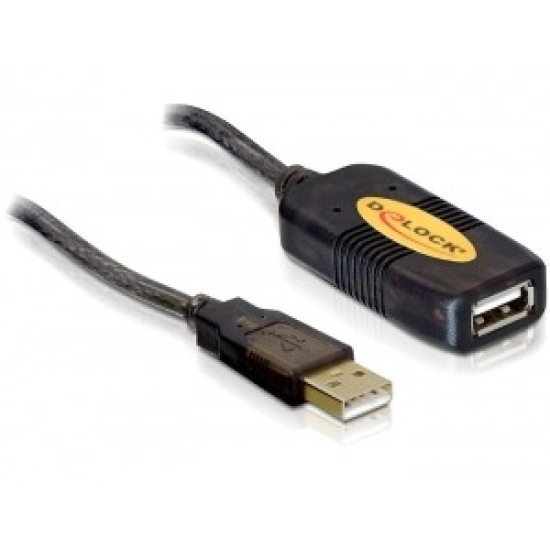 Kabel DELOCK, USB 2.0 A (M) na USB 2.0 A (Ž), produžni+repeater, 10m, crni