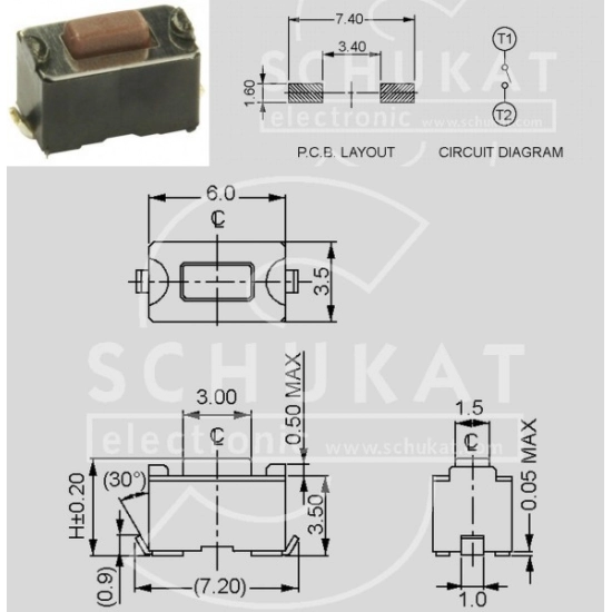 Taster za pločicu, SMD 6x3x4,3 mm, Diptronics DTSM31N
