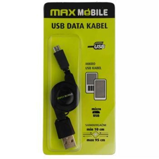 Kabel MAXMOBILE, USB A na USB micro B 2.0, samouvlačni, crni