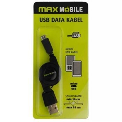 Kabel MAXMOBILE,USB-A na Micro USB B 2.0, samouvlačni, crni   - Maxmobile